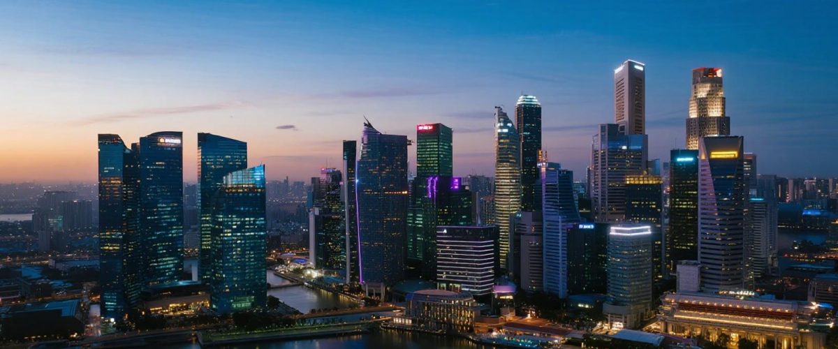 Singapore business district at night, il...(1)